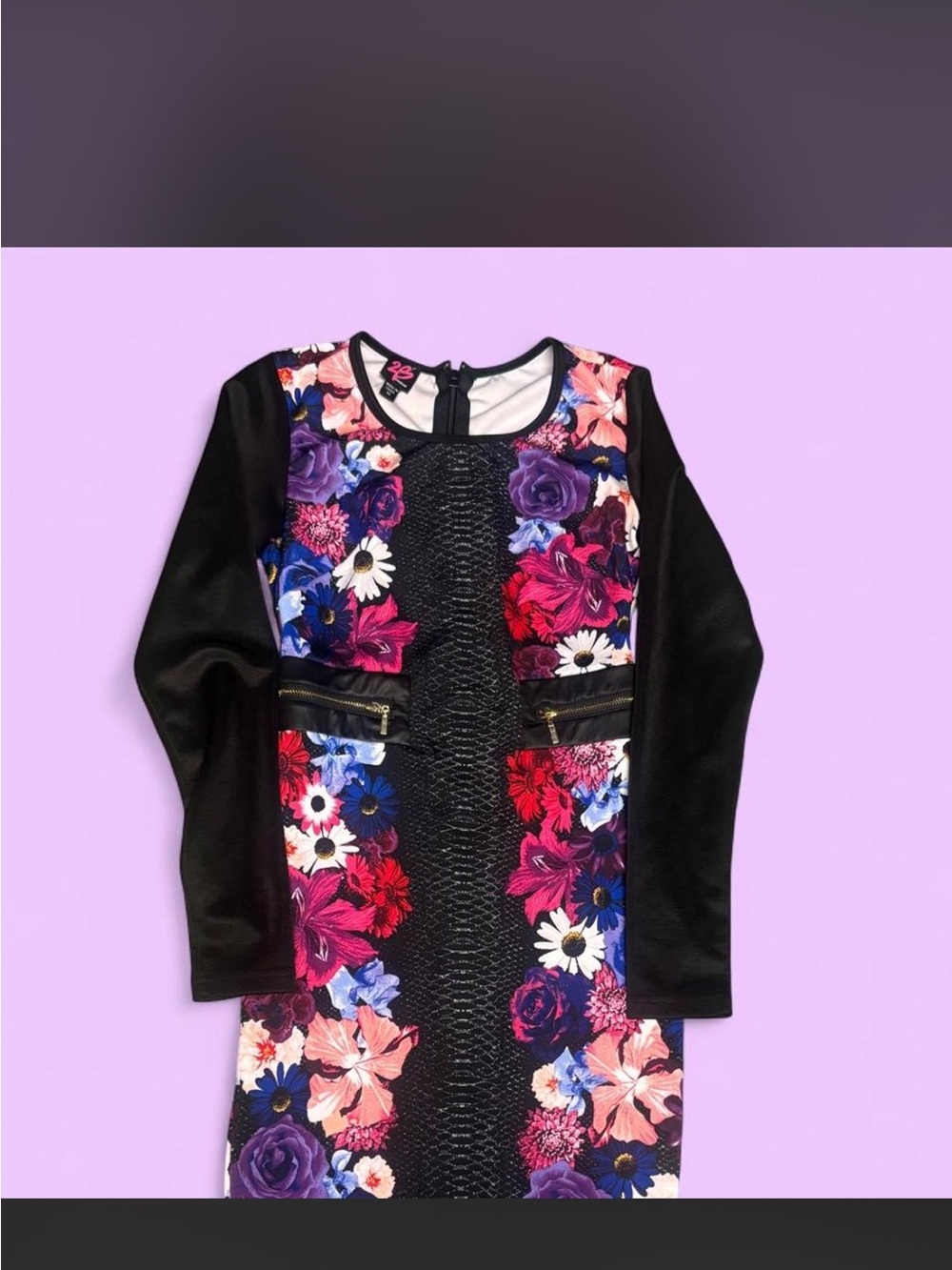 Bebe Floral Panel Sheath Dress  - Black with Multicolor Floral size XS